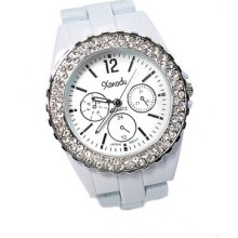 Ladies White Ceramic-look Designer-style Fashion Dress Watch Metal Link Bracelet