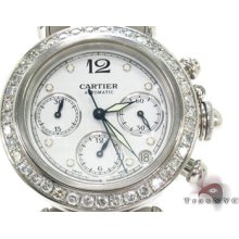 Ladies Women Diamond Cartier Watch Round Cut Pasha Chronograph Automatic 3.81ct