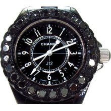 Ladies Women Diamond Chanel Black J12 Watch Round Cut Special 8.00ct