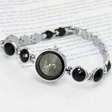 Ladies Womens Fashion Dial White Stainless Steel Band Black Quartz Wrist Watch