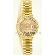 Ladys 18K Yellow Gold President Model 69178 Custom Added Champagne Diamond Dial & 2CT Diamond Bezel