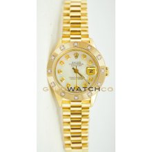 Ladys 18K Yellow Gold President Model 69178 Custom Added Mother Of Pearl Diamond Dial & Factory 12 Diamond Bezel