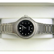 Lady's Diamond Movado 800 Sport Black Dial Stainless Swiss Quartz Watch In Box