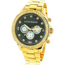 Large Diamond Bezel Watch by Luxurman 2ct Yellow Gold Tone Watches