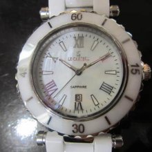 Le Chateau Japan Women's Watch Quartz All White Ceramic Sapphire Mop Original