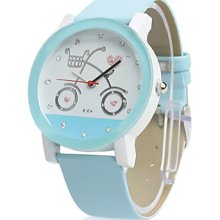 Leather Women's Pu Band Analog Quartz Wrist Watch (Blue)