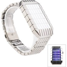 LED Green Red Blue Stainless Light Steel Wrist Watch White