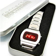 Led Watch 70s Style Genuine Chrome Retro Designer Unusual Digital Set