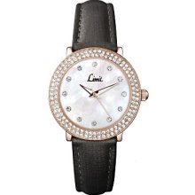 Limit Ladies Rose Gold Plated Crystal Black Strap Watch 6940