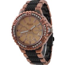 Limited Edition Copper and Black Watch w/ Chronograph Look & Design Metal Links - Black - Metal - 3