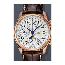 Longines Master Chrono Moonphase Rose Gold 40mm Watch - Silver Dial, Brown Crocodile Strap L26738783 Chronograph Sale Authentic