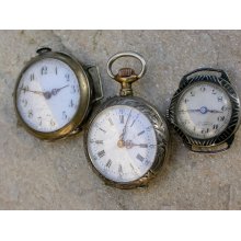 Lot of 3pcs antique watches Antique Pocket Watch and Wrist watch sterling silver stamped
