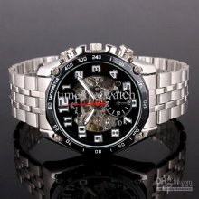 Lots Buy Luxury Black Face All-number Mechanical Watch Men Mech St'l