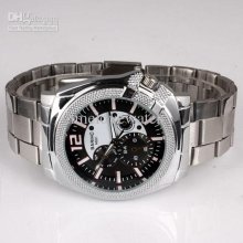 Low Price 6pcs Men Coffee Dial Quartz Wrist Watch Silver-tone Stainl