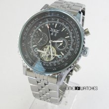 Luxury Men's Black Sub-dials Calendar Stainless Steel Automatic Mechanical Watch
