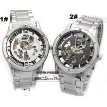 Luxury Mens Wilon Stainless Steel Dial Transparent Sport Mechanical
