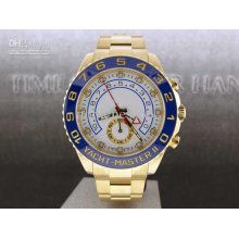 Luxury Watch 18k Gold Perpetual Yachtmaster Blue White Dial Automati