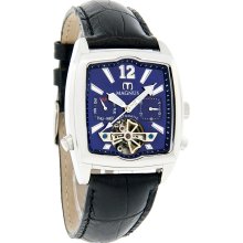 Magnus Halifac Mens Blue Day/Date Dial Leather Band Automatic Watch M111msb01