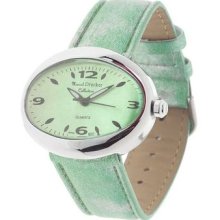 Marcel Drucker East West Mint Green Metalic Leather Strap Watch