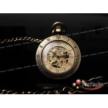 Mechanical Vintage Mens Watch Skeleton Pocket Watches With Chain