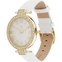 Melania Bold Round Case Leather Strap Watch - White - One Size