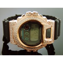 Men Casio G Shock High quality CZ white crystal Rose gold case Watch Black face