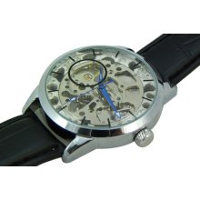 Men Manual Winding Full Skeleton Leather Strap Fashion Watch Black Usa Seller