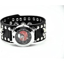 Men Watch, Black Real Leather Wrist Watch.Punk style watch. Unisex wrist watch.Bracelet wrist watch YB0003