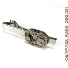 Men's Accessory Tie Clip - Retro Vintage Wedding - Mechanical Watch Movement Steampunk Tie Clip - Silver