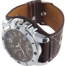 Mens Analog Round Dial Leather Belt Unisex Oversized Quartz Sport Wrist Watch