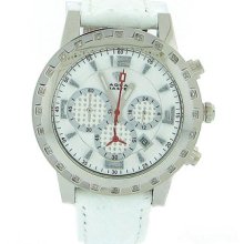 Mens Aqua Master White Band White Dial Chrono Diamond Watch W151 Techno Master