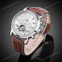 Mens Automatic Mechanical Classic Analog Leather Band Wrist Watch Date Gift Box