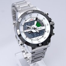 Mens Boys Stainless Steel Waterproof White Dial Sports Stop Digital Watch Ff