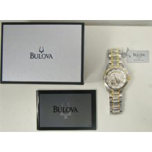 Mens Bulova Automatic Self Winding Mechanical Two Tone Watch 98a123 Skeleton