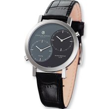 Mens Charles Hubert Leather Band Black Gray Dial Dual Time Watch No. 3549