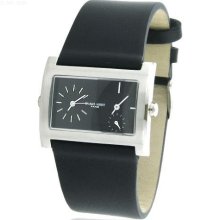 Men's Charles Hubert Leather Band Black Dial Dual Time Watch