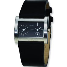 Mens Charles Hubert Leather Band Black 39x26mm Dial Dual Time Watch