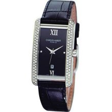 Mens Charles Hubert Leather Band Black Dial Watch No. 3669-B/B