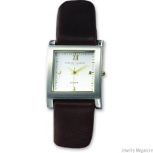 Men's Charles Hubert Leather Band White Dial Watch