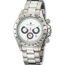 Mens Charles Hubert Stainless Steel White Dial Chrono Watch