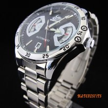 Men's Chic Black Dial Stainless Steel Automatic Mechanical Watch Calendar Watch
