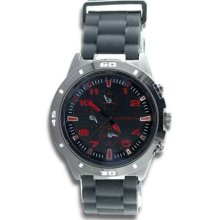 Mens Chronograph Black Red Dial Rubber Band Quartz Fashion Watch ...