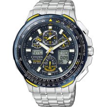 Mens Citizen Stainless Steel 45mm Skyhawk Multi-Band Flight Chronograph Watch