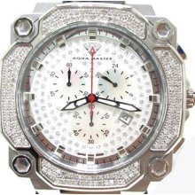 Mens Diamond Aqua Master W-142 White Round Cut H Color Watch 1.30ct