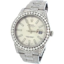 Mens Diamond Rolex Watch Round Cut Datejust White Gold And Steel 116334 9.00ct