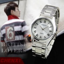 Mens Elegant Design Silver Dial Quartz Stainless Steel Strap Luxury Wrist Watch