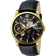 Men's Gold Tone Stainless Steel Case Black and Gold Tone Skeleton Dial