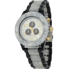 Mens Ladies Black Gold Finish Mother of Pearl Chronograph Look Watch Kors Style