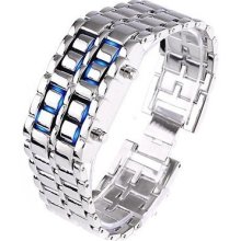 Men's Lava Iron Samurai Metal Blue/red Led Faceless Bracelet Watch Time/date