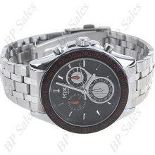 Mens Mike Stainless Steel Chrome Quartz Dress Watch Black & Coppertone Face